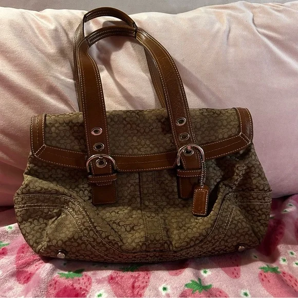 Coach Y2K F12312 Soho Signature Jacquard Flap Satchel Bag Bwn - Picture 1 of 5